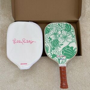 Lilly Pulitzer Green Floral pickleball Paddle with Pink Accents